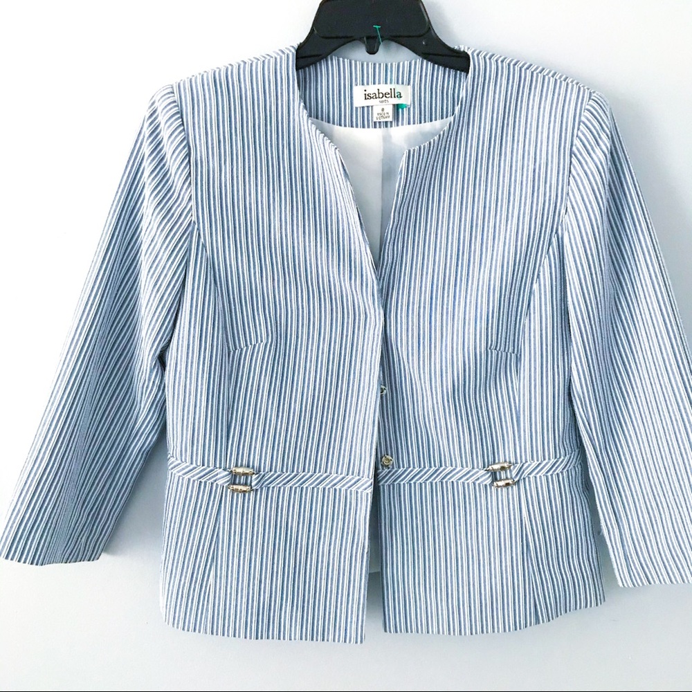 Isabella suits pin strip blue and white skirt suit